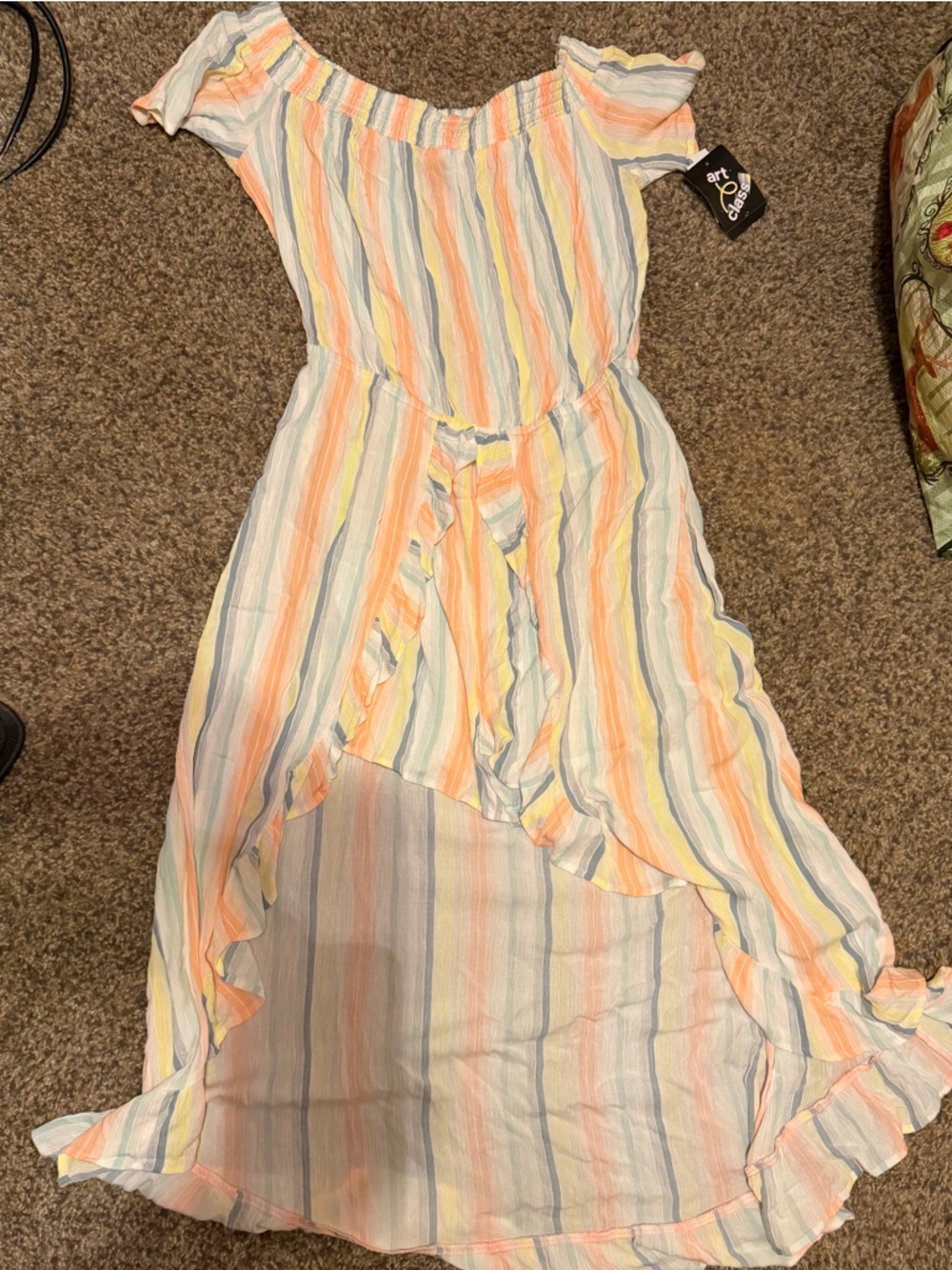 art class Pastel Stripe Off-Shoulder Maxi Dress with shorts